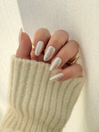 Glazed Dots premier gel polka dot press on nails close up, chip-resistant glazed finish