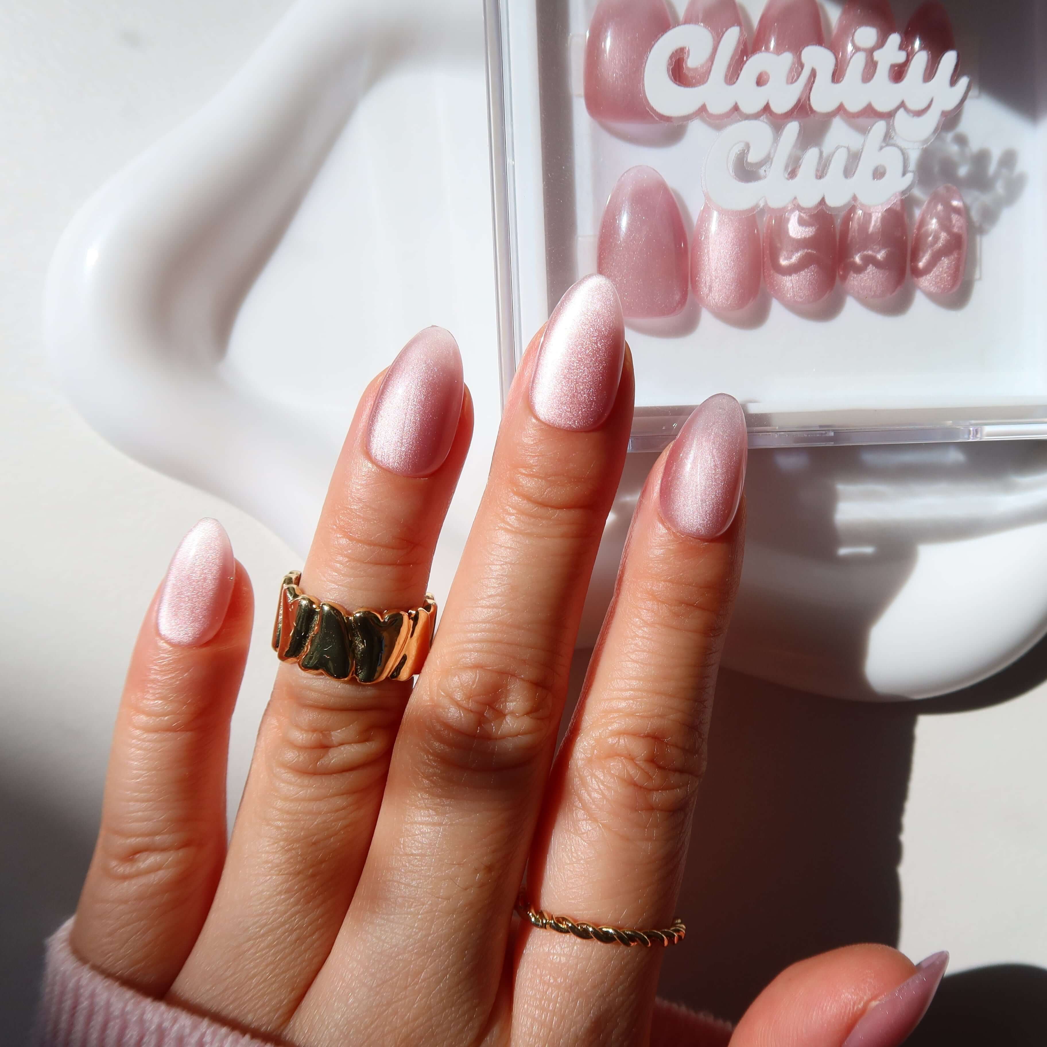 pink cat eye handmde short almond press on australia