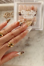 Golden Bangle handmade press on nails NZ — tortoise shell accent and gold bead detailing