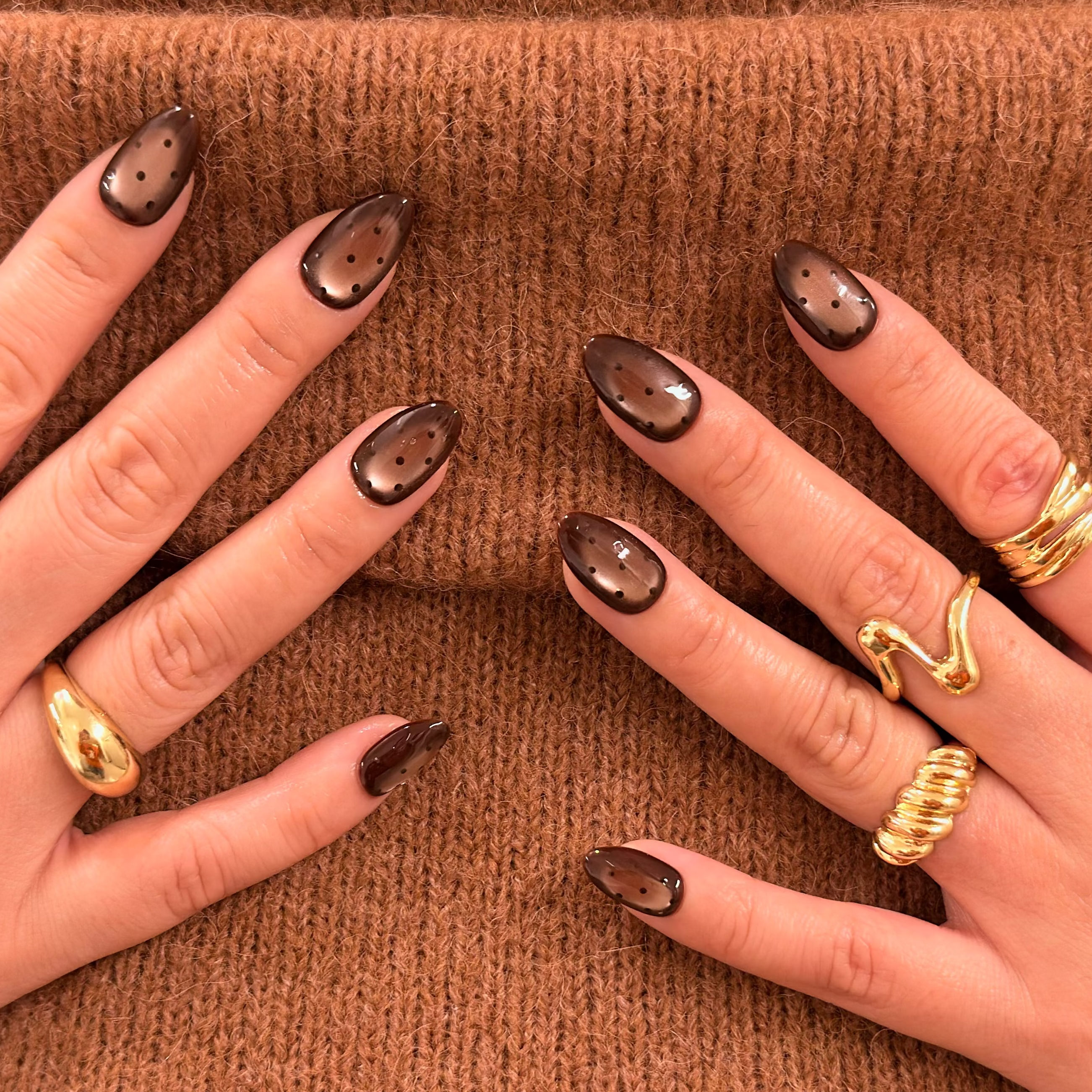 Espresso Dots - Brown Cat Eye Press On Nails