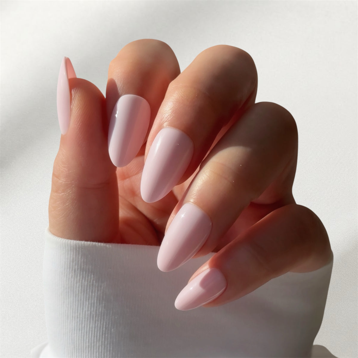 Baby Pink short almond press-on nails NZ