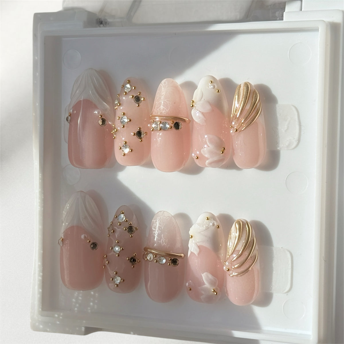 Pearl and seashell bridal press-on nails, handmade almond set Australia