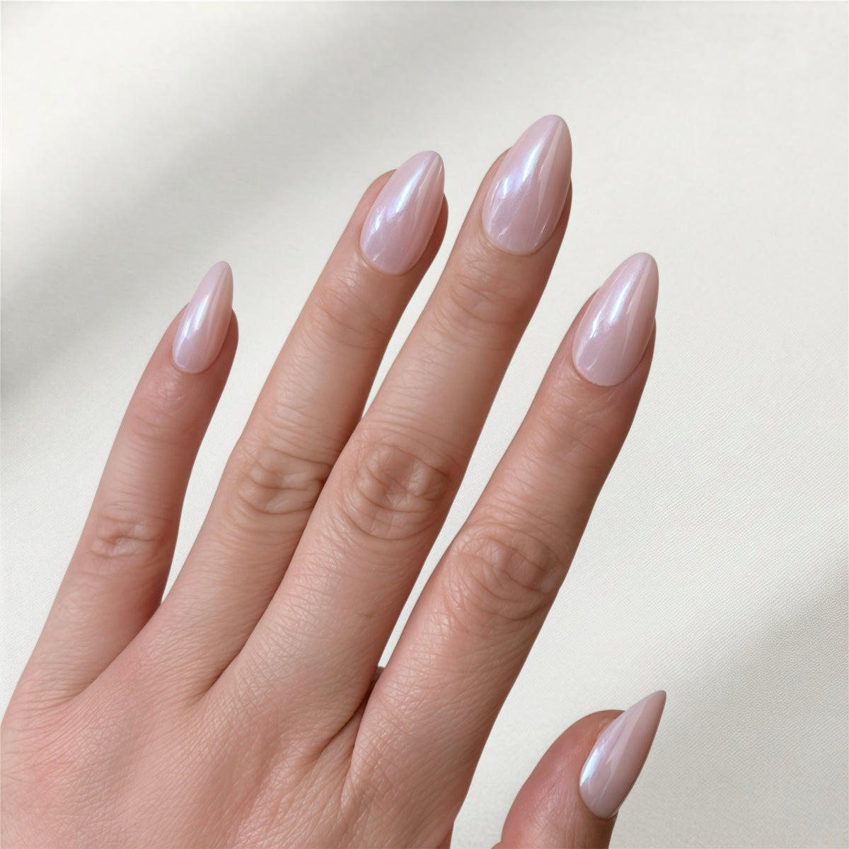 Glazed Donut short almond sheer glassy pink press-on nails NZ