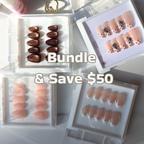 Clarity Club Handmade Bundle - four builder gel press-on nail sets flatlay NZ