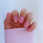     Glossy natural pink soft gel nails with healthy nail look