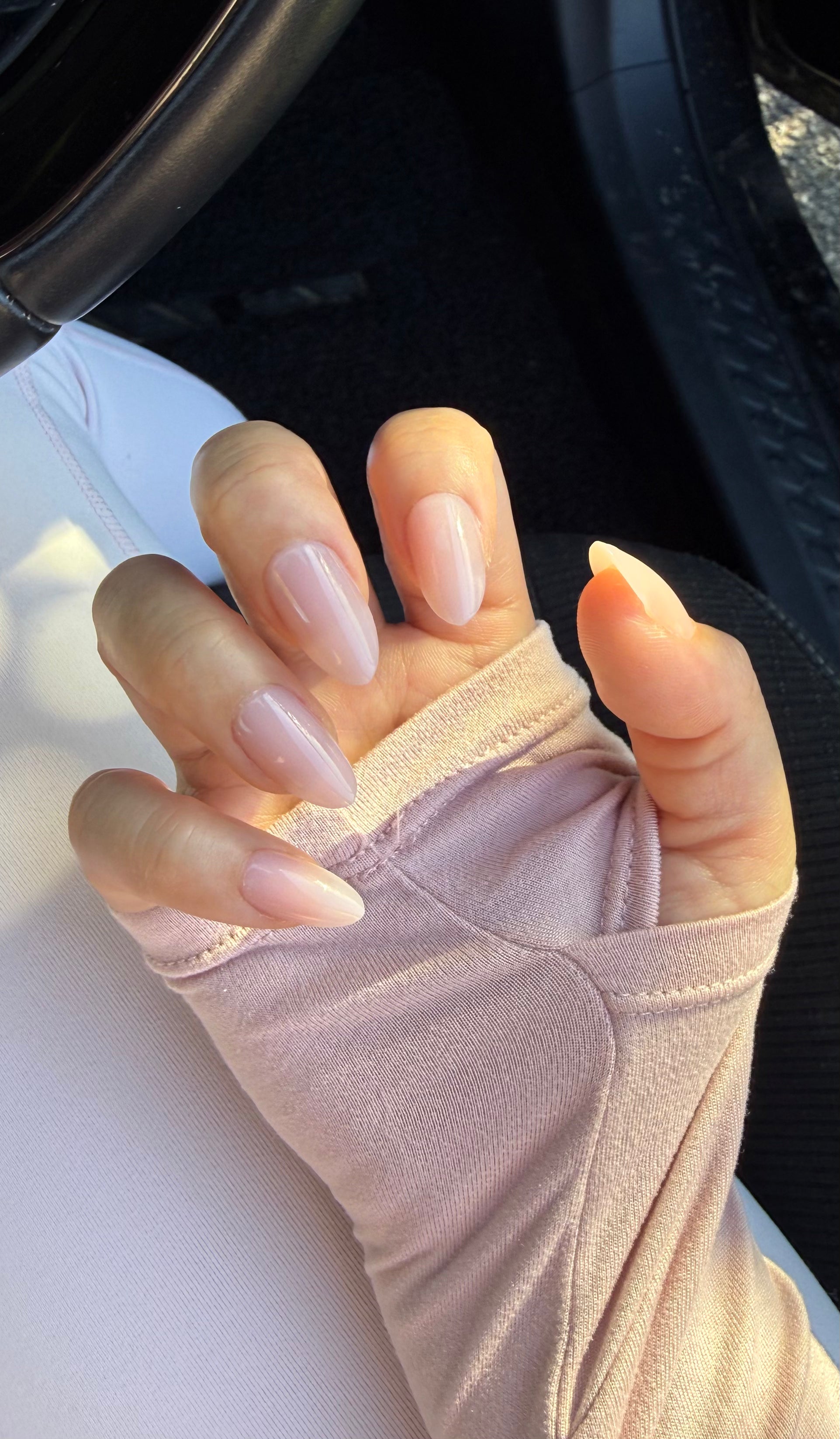     milky neutral short almond nails