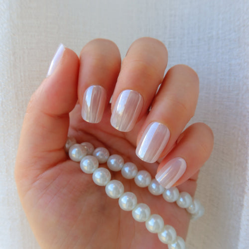     Short square Milky white chrome nails  inspired by mermaid and Hailey Bieber nail trends