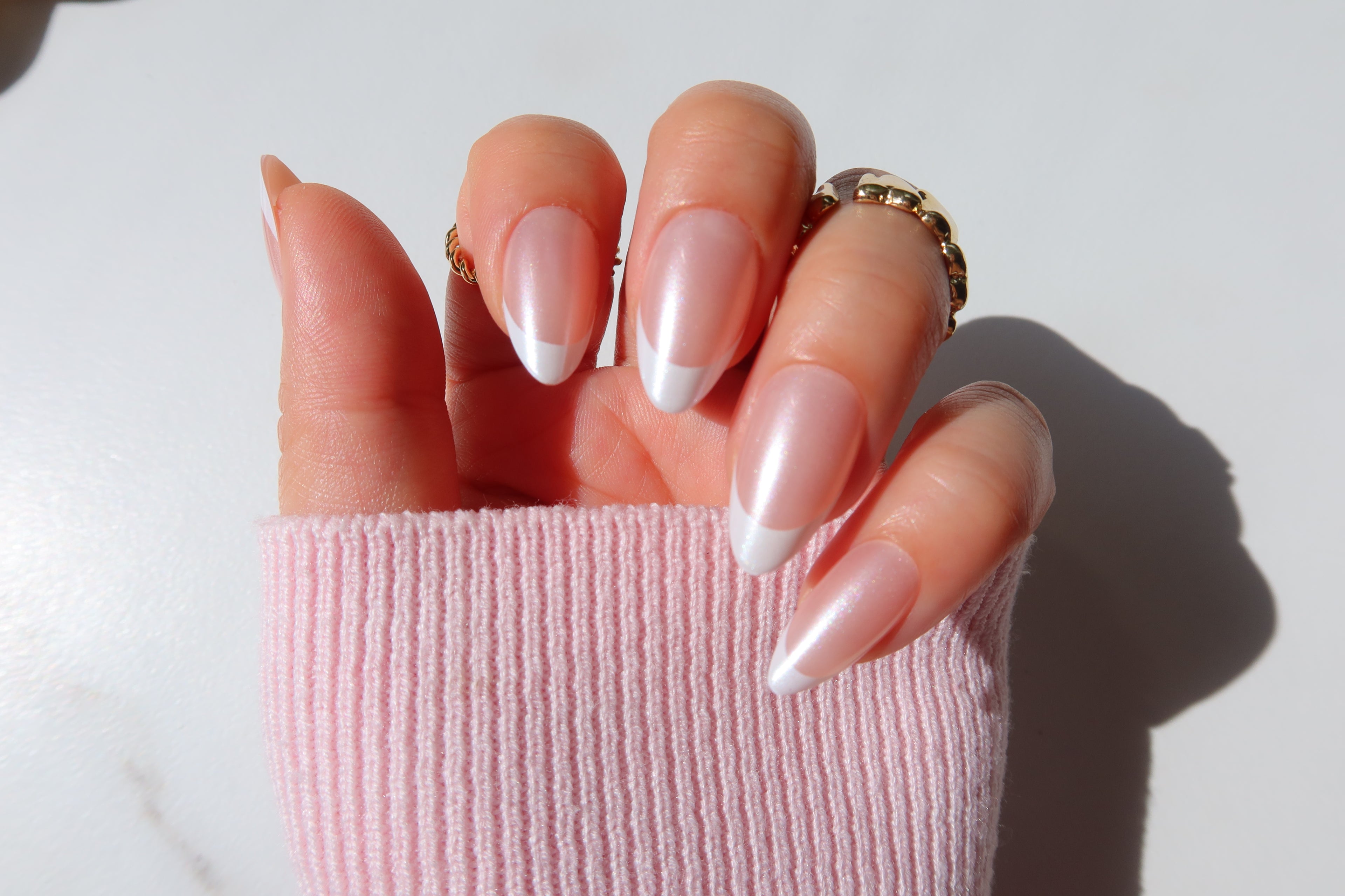 short almond glazed french nails long lasting salon grade high quality acrylic press on nails