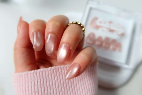 salon handcrafted press on nails long lasting pink translucent cat-eye gloss