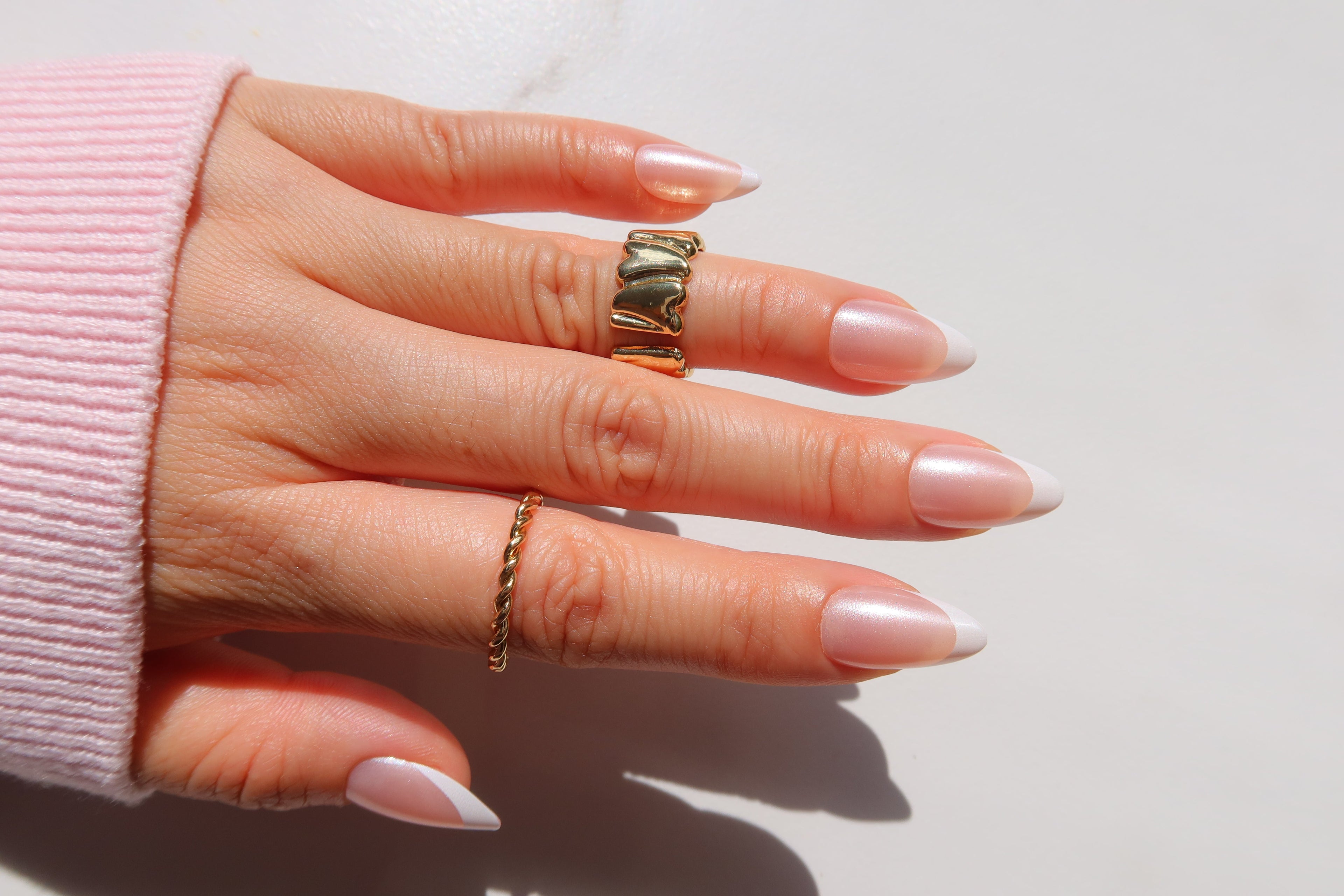 short almond glazed french nails long lasting salon grade high quality acrylic press on nails
